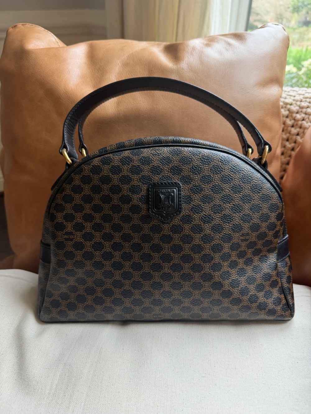 Celine Triomphe Logo Macadam Leather Rare Top Handle Bag